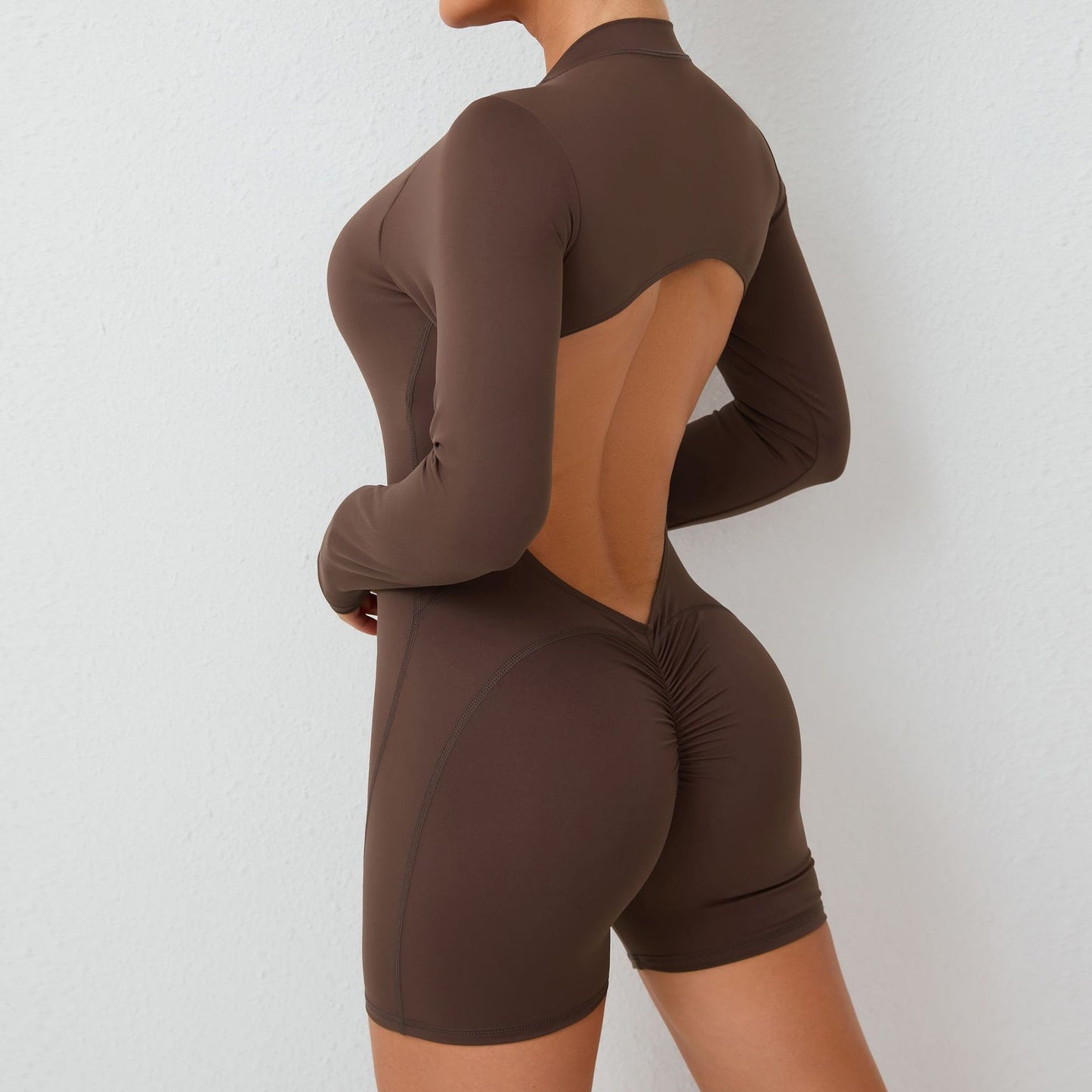 V-Back Long Sleeve Hallowed Out Romper