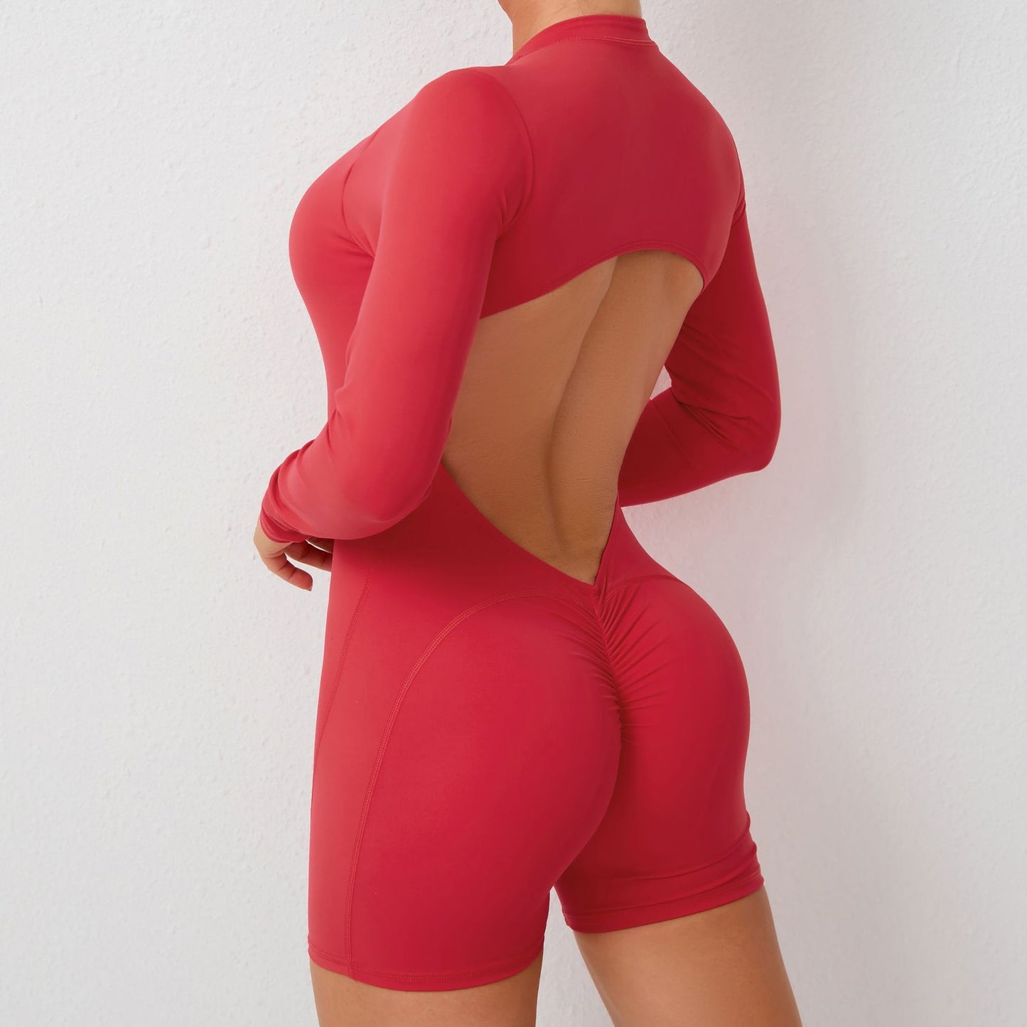 V-Back Long Sleeve Hallowed Out Romper