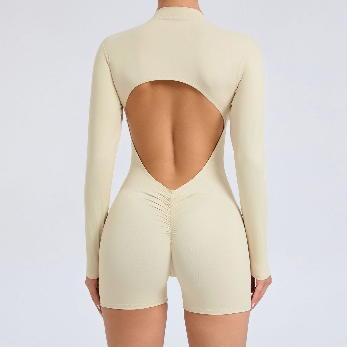 V-Back Long Sleeve Hallowed Out Romper