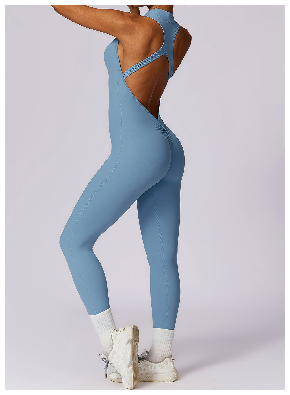 V-Back Zip-up Mock-Neck Jumpsuit