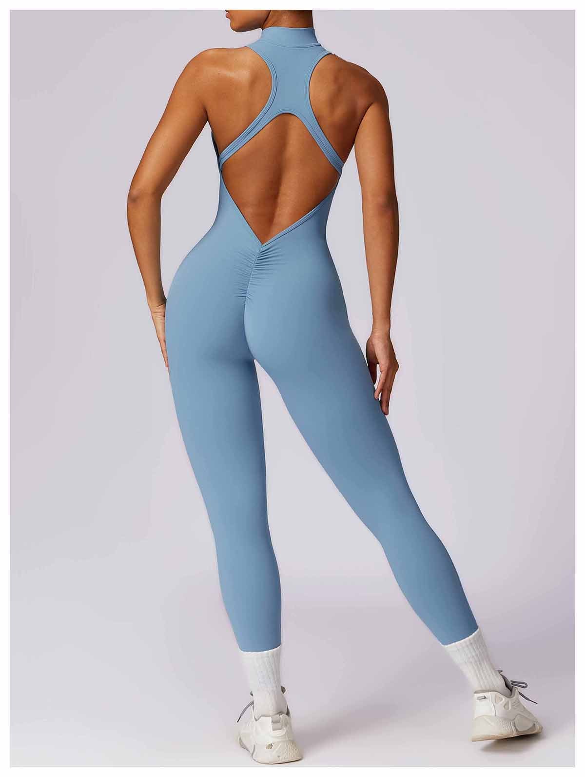 V-Back Zip-up Mock-Neck Jumpsuit