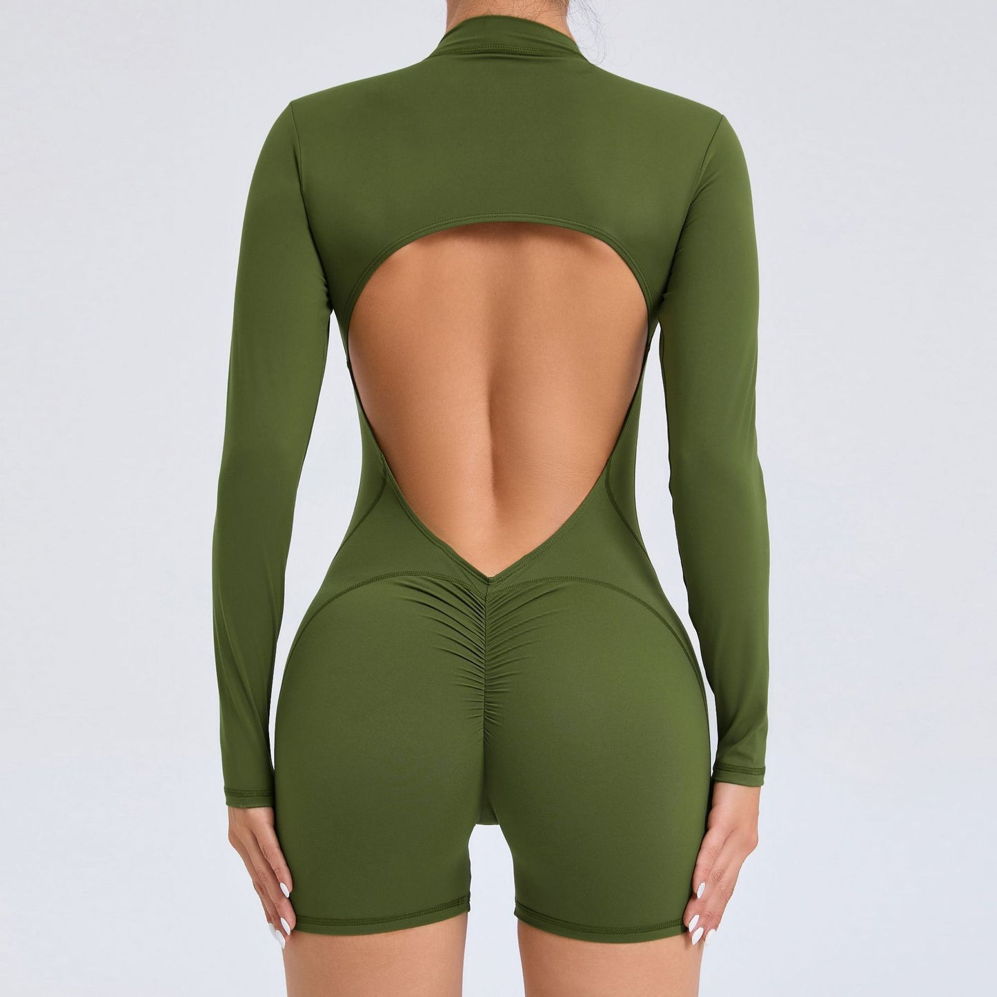 V-Back Long Sleeve Hallowed Out Romper